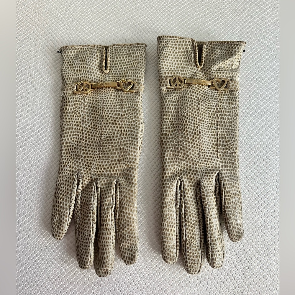 Moschino water snake leather gloves